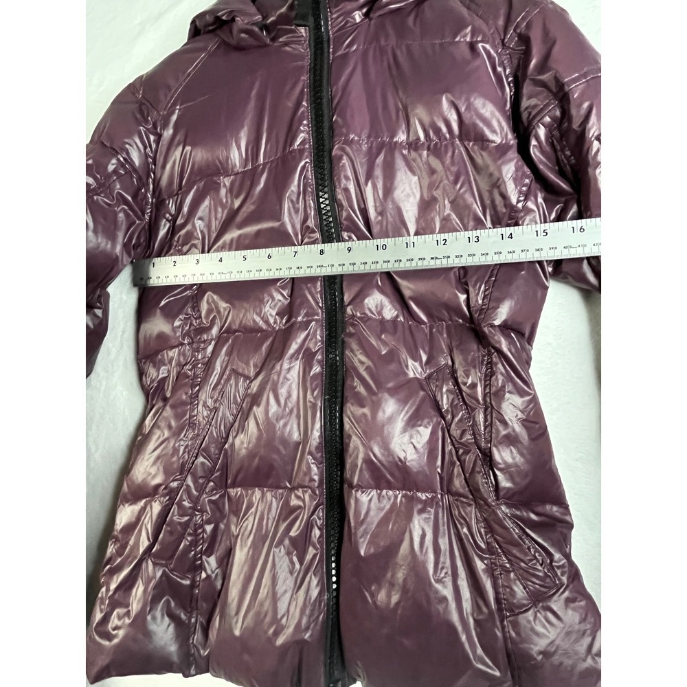 S13 New York Womens XS Burgundy Down Puffer Jacket Shiny Hooded Winter Coat - Picture 8 of 14